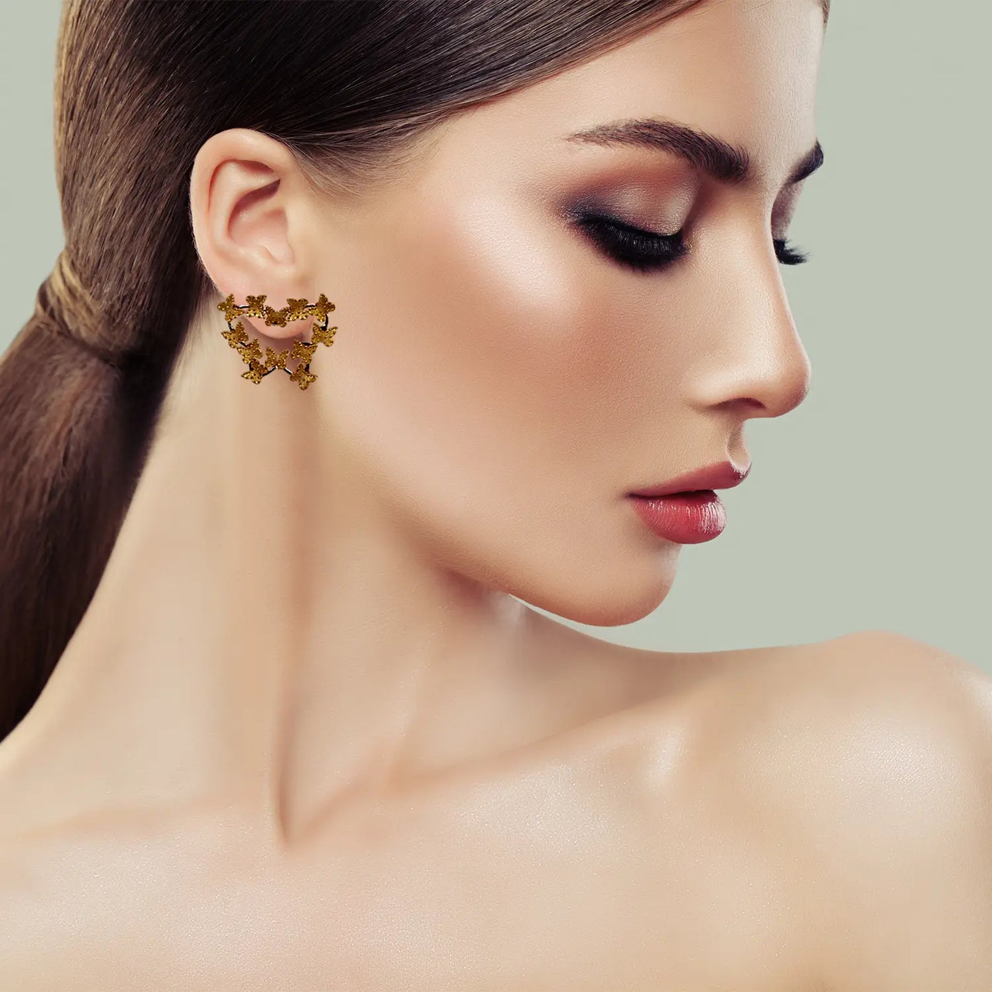 Delicate Gold Butterfly Earrings with Red color Attractive Sister