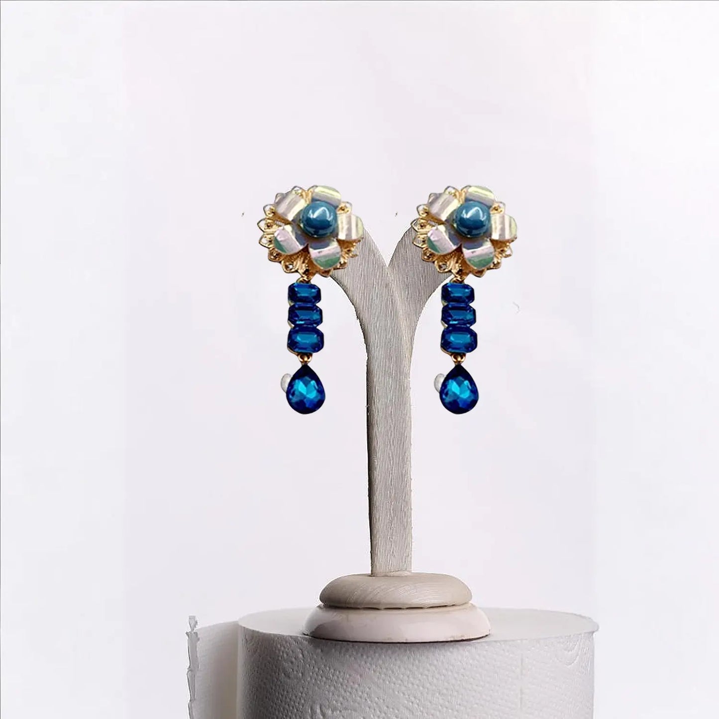 "Gilded Opulence: Red Rhinestone and Pearl Drop Earrings" Attractive Sister