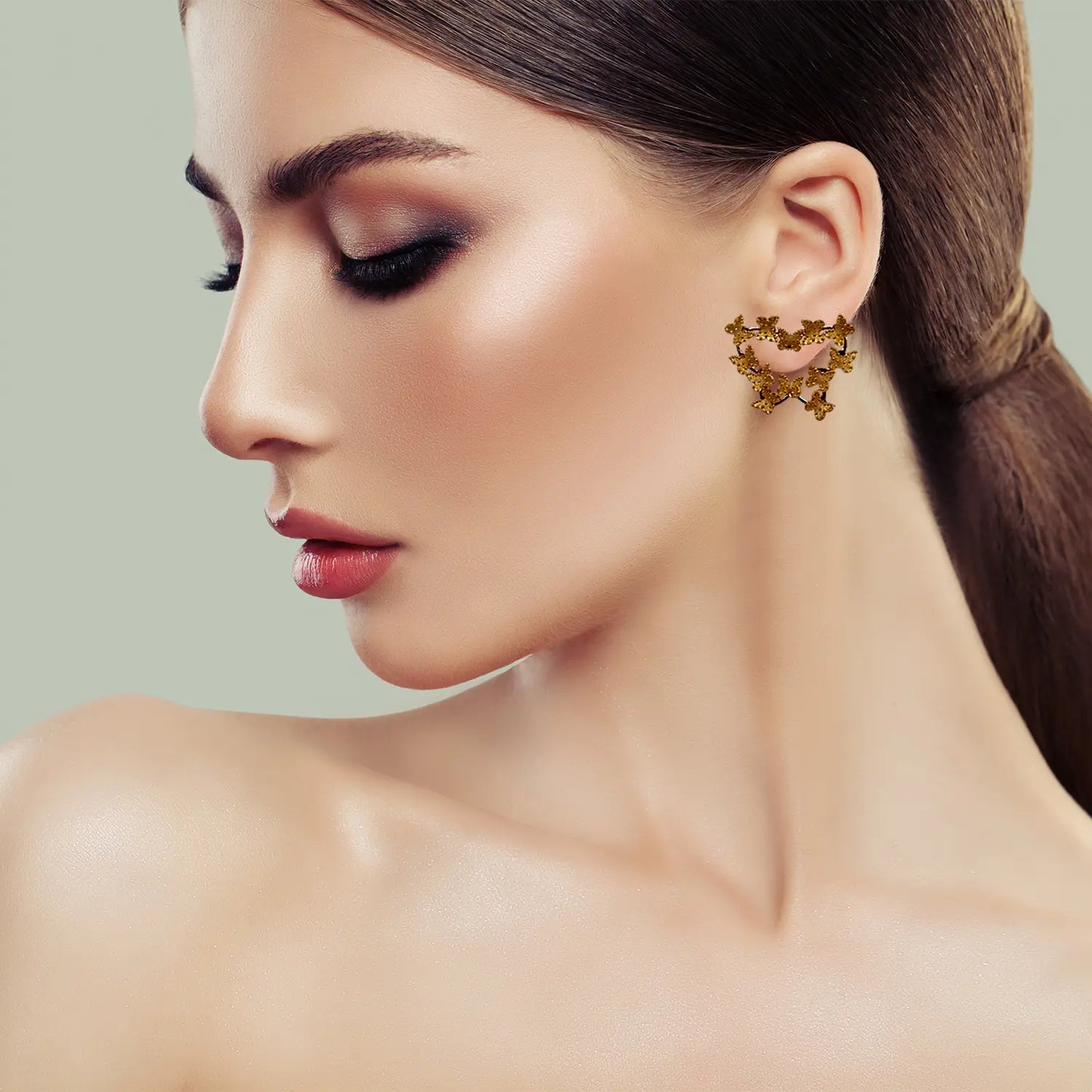 Delicate Gold Butterfly Earrings with Red color Attractive Sister