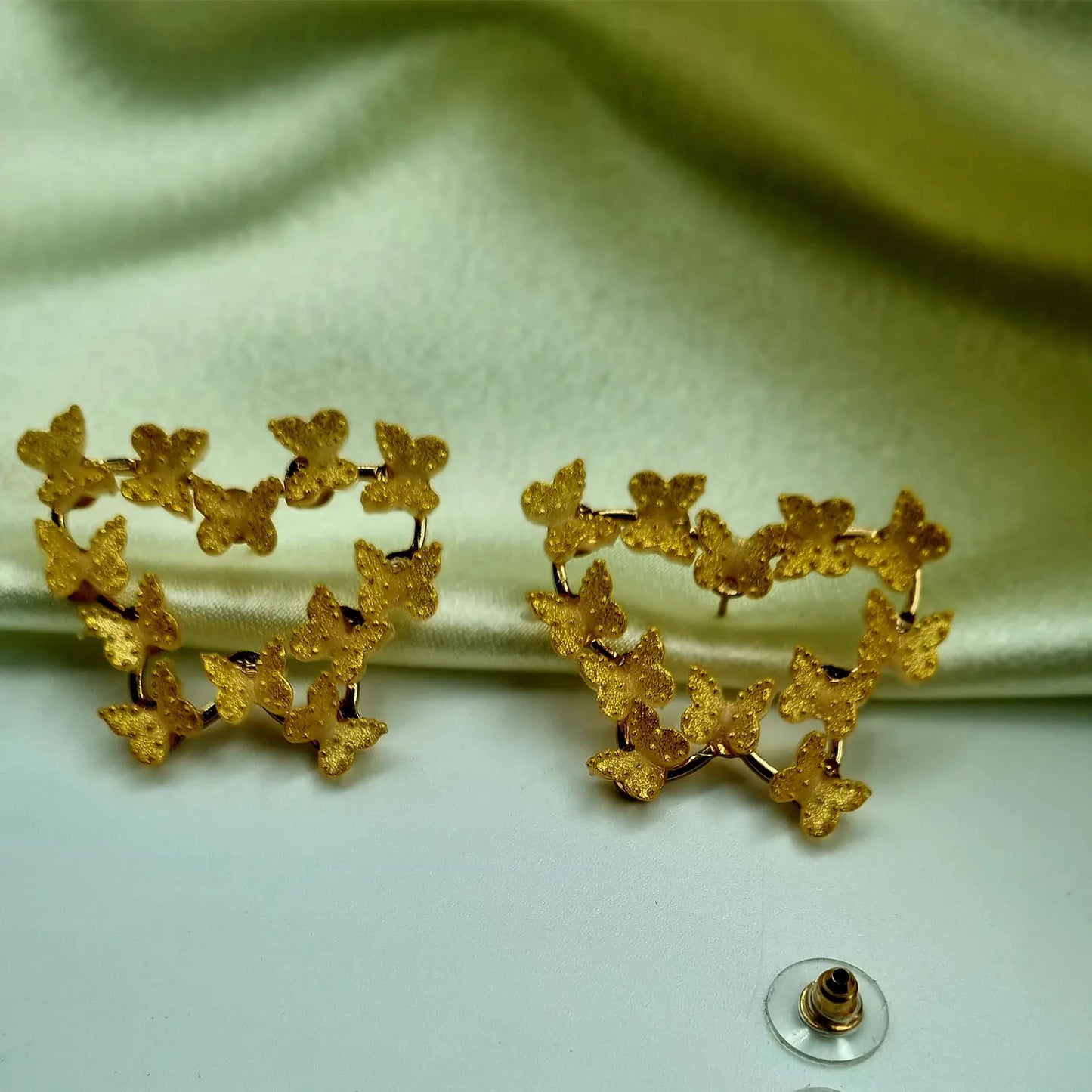 Delicate Gold Butterfly Earrings with Red color Attractive Sister