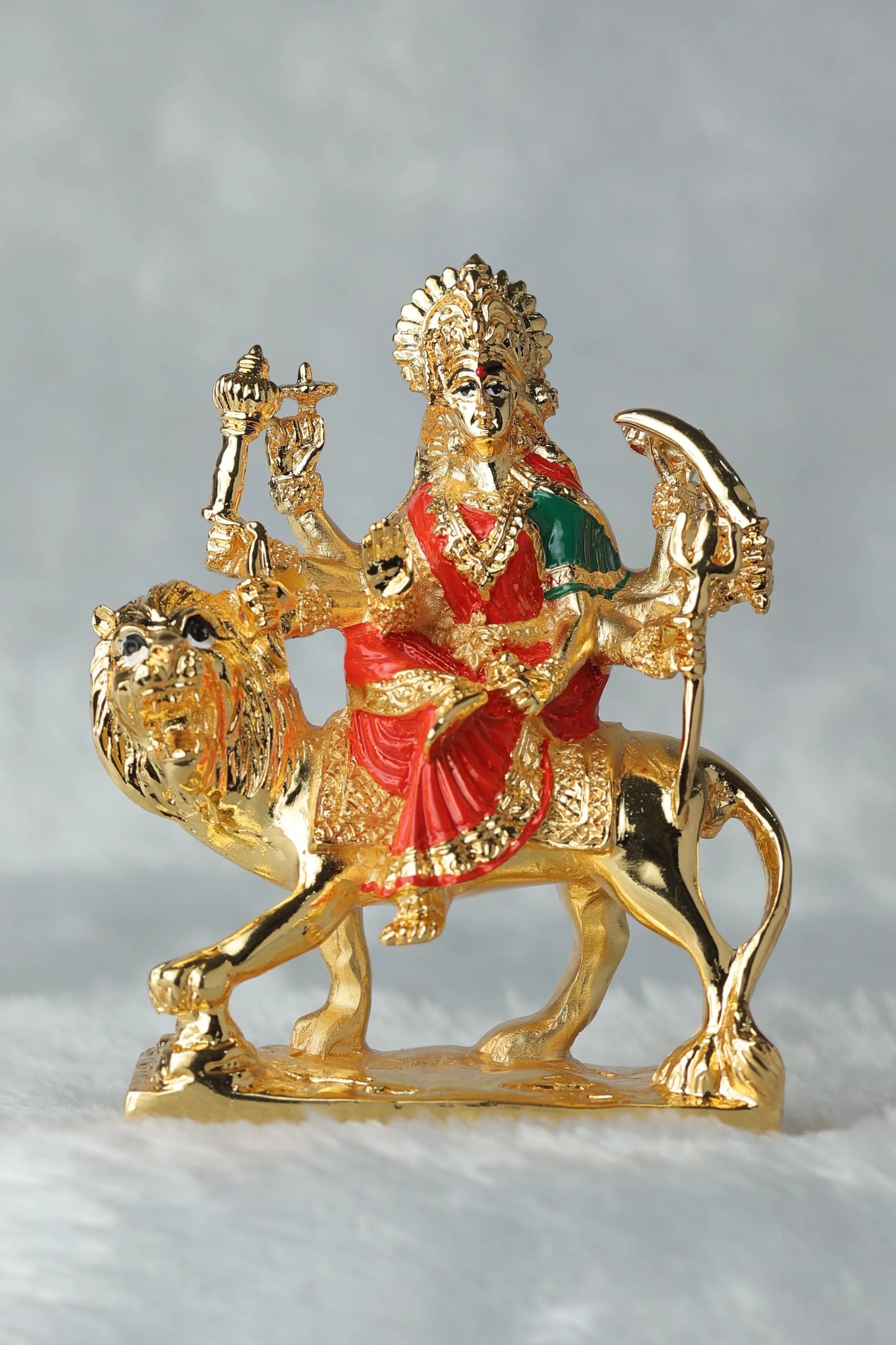 Handcrafted Durga Maa Idol for Car Dashboard & Home Décor - 24K Gold-Plated Shera Wali Mata Statue (153g) | Perfect for Pooja Room, Office, and Gift Giving | Prosperity & Blessings Decorative Showpiece Attractive Sister