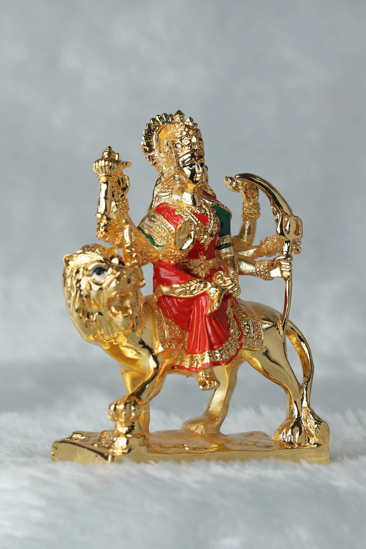 Handcrafted Durga Maa Idol for Car Dashboard & Home Décor - 24K Gold-Plated Shera Wali Mata Statue (153g) | Perfect for Pooja Room, Office, and Gift Giving | Prosperity & Blessings Decorative Showpiece Attractive Sister