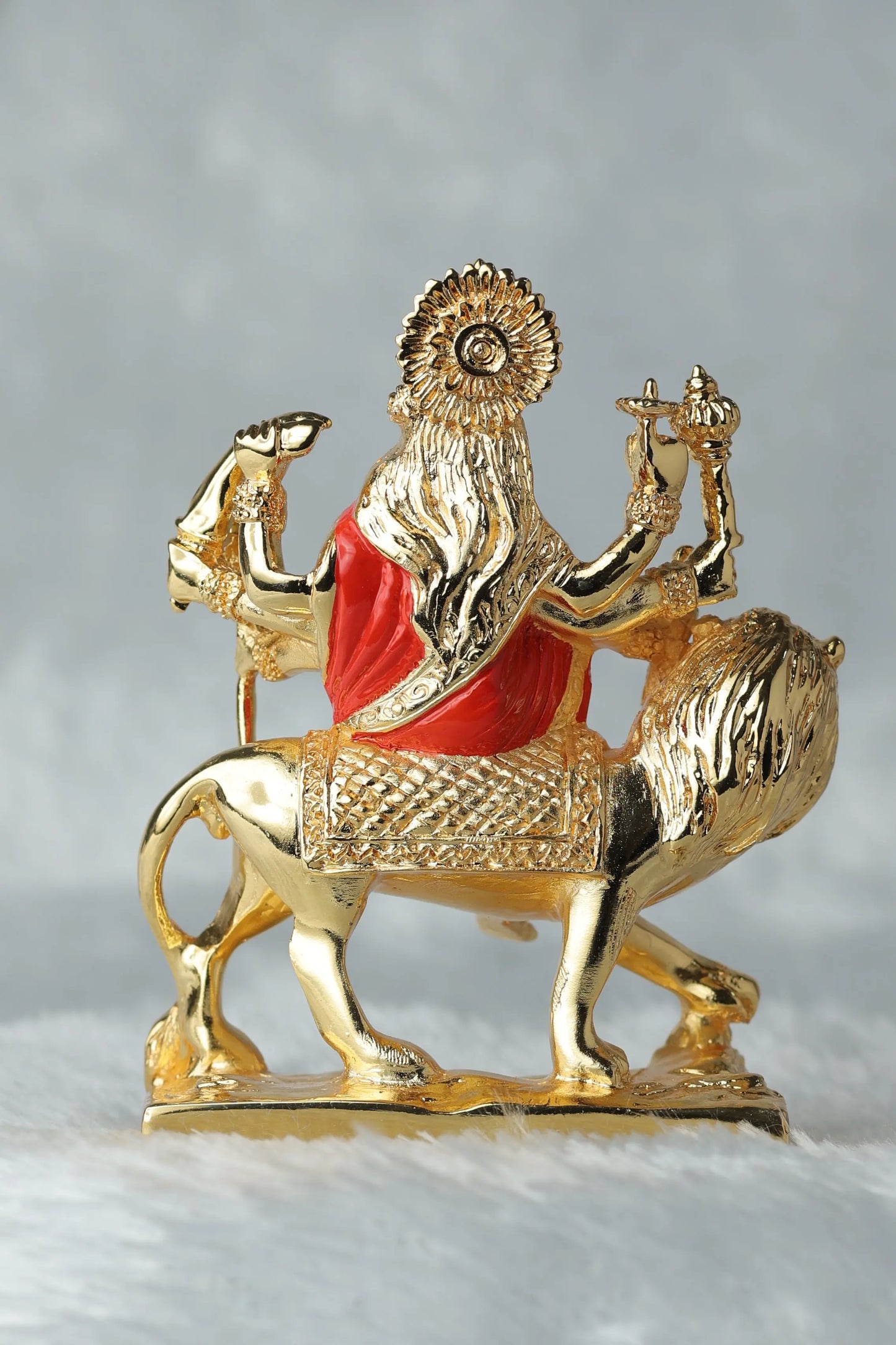 Handcrafted Durga Maa Idol for Car Dashboard & Home Décor - 24K Gold-Plated Shera Wali Mata Statue (153g) | Perfect for Pooja Room, Office, and Gift Giving | Prosperity & Blessings Decorative Showpiece Attractive Sister