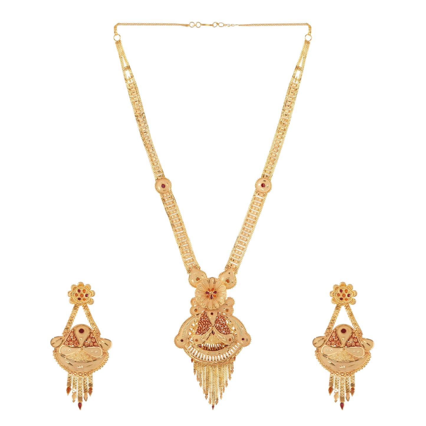 Indian Temple Jewelry for Women , Gold-Plated Bridal Necklace Set with Earrings - Attractive Sister