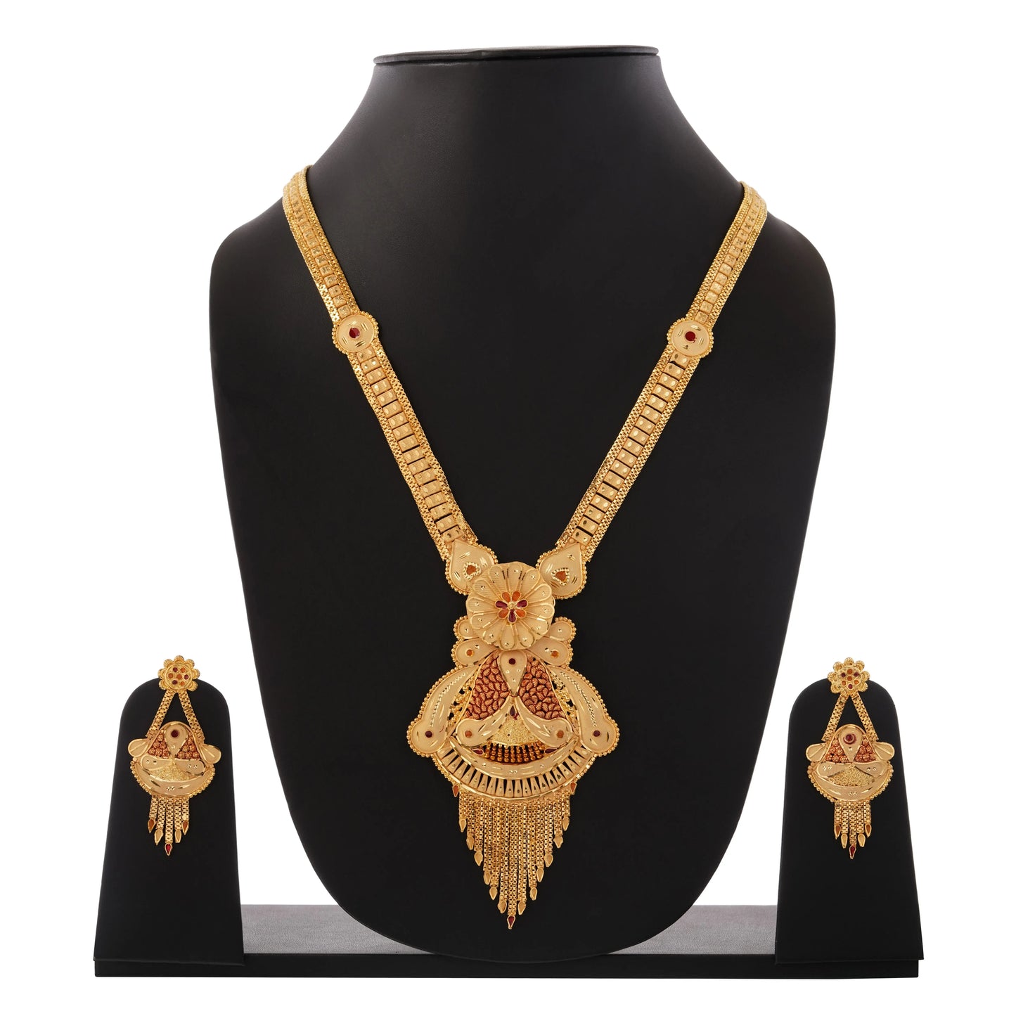 Indian Temple Jewelry for Women , Gold-Plated Bridal Necklace Set with Earrings - Attractive Sister