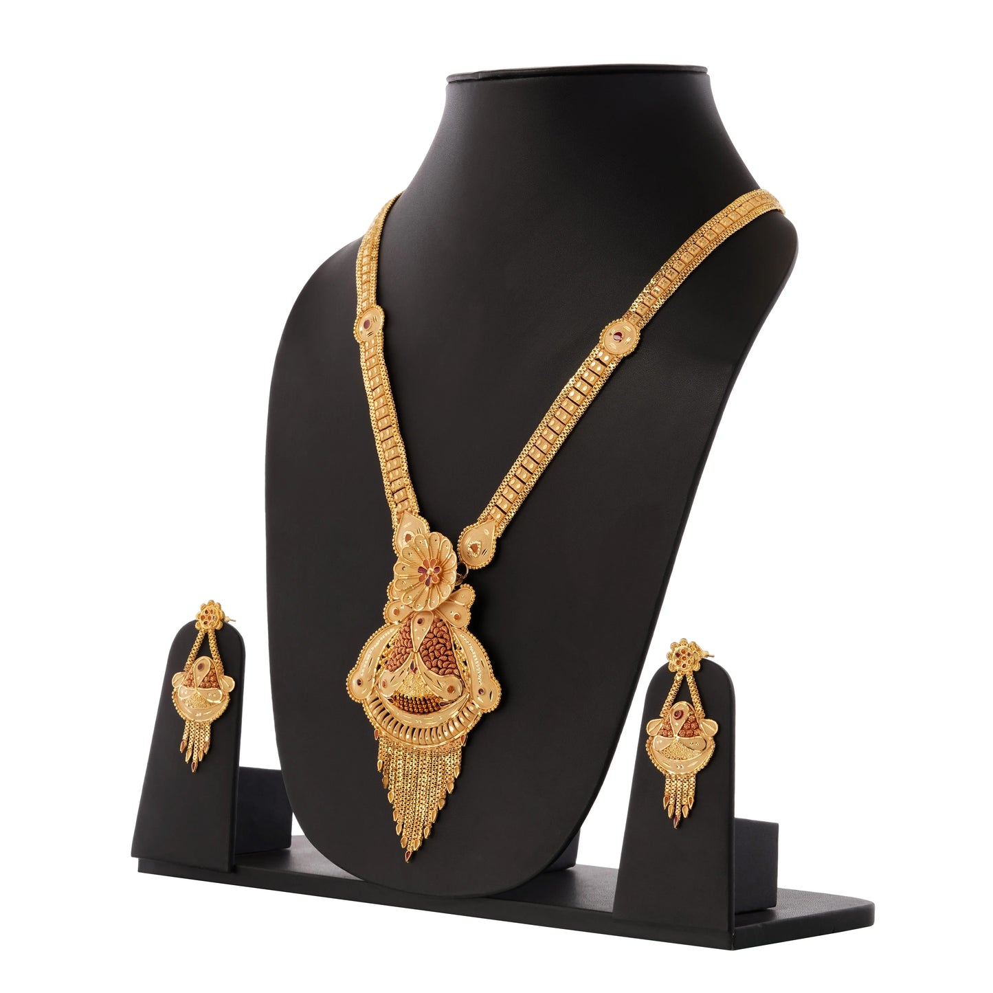 Indian Temple Jewelry for Women , Gold-Plated Bridal Necklace Set with Earrings - Attractive Sister