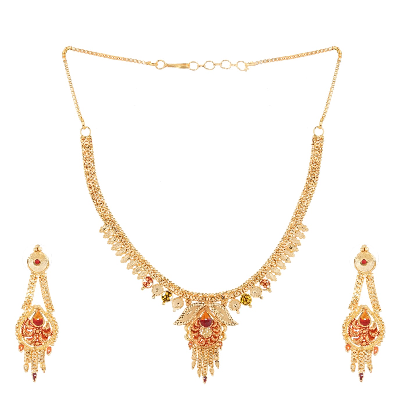 Floral Design Gold-Plated Necklace Set with Earrings - Attractive Sister