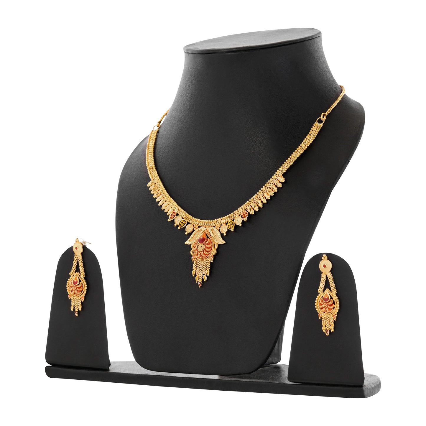 Floral Design Gold-Plated Necklace Set with Earrings - Attractive Sister