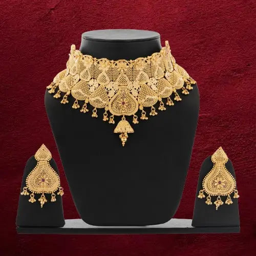 Designer Indian Choker Gold-Plated Choker Necklace Set with Earrings - Attractive Sister
