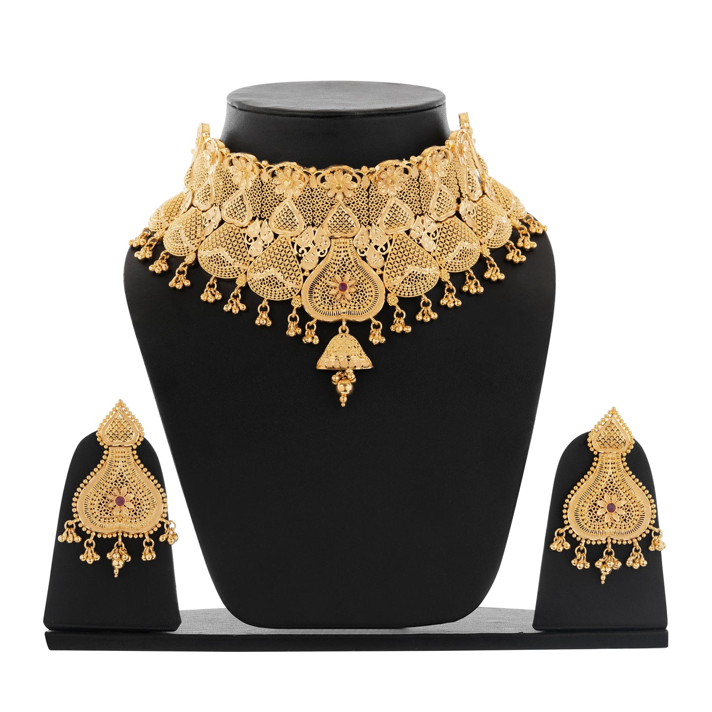 Designer Indian Choker Gold-Plated Choker Necklace Set with Earrings - Attractive Sister