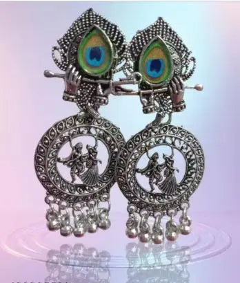 latest Silver plated oxidised Radha Krishna earrings & Silver Beads Ethnic Jhumka/Jhumki Attractive Sister
