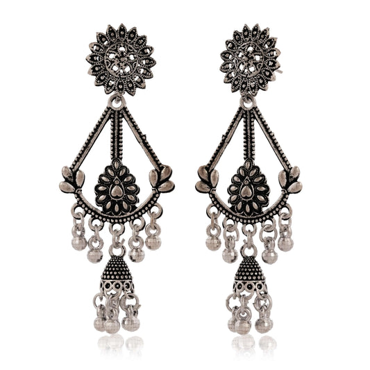 Women's Traditional Silver Oxidised Chandbali Ethnic Design Jhumka/Jhumki Earrings for Women-252 Attractive Sister