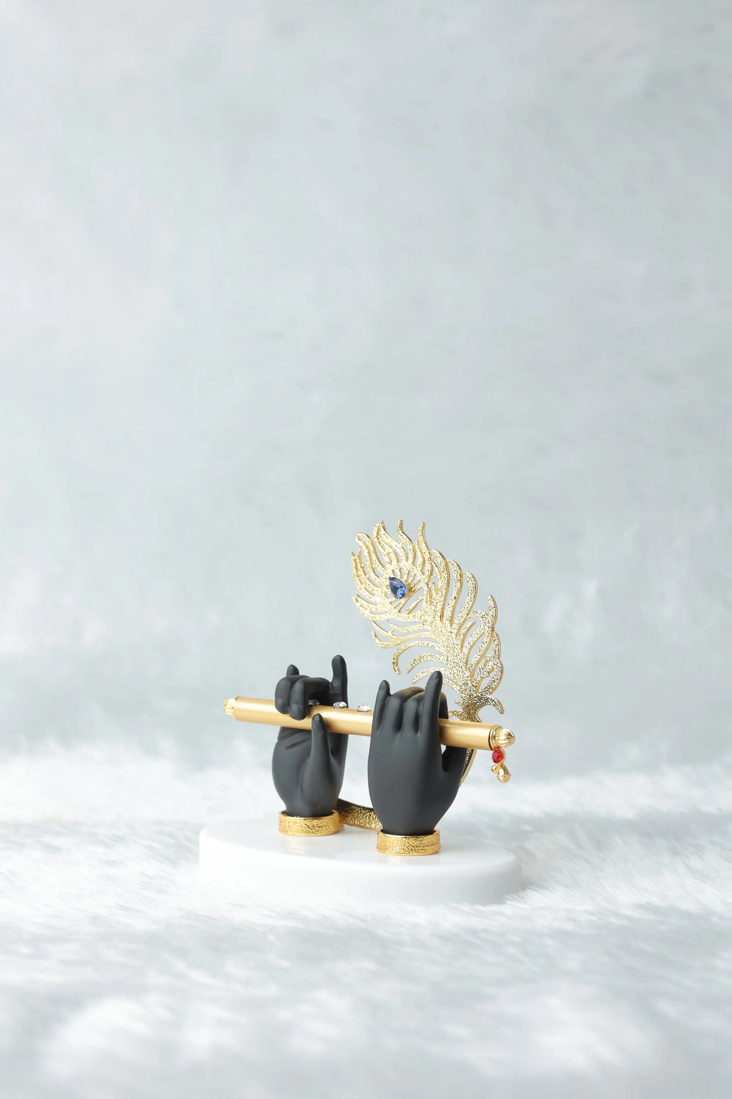 "Krishna Hand with Peacock Feather and Flute - Gold Resin Decorative Figurine, 4.5 x 2.5 Inches" Attractive Sister