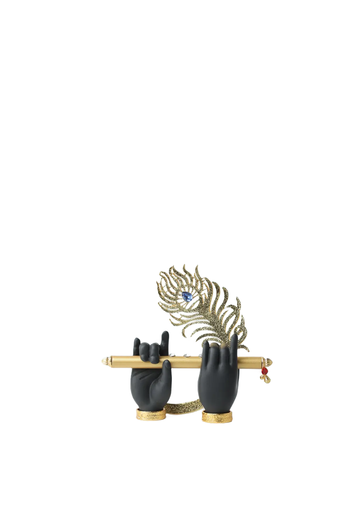 "Krishna Hand with Peacock Feather and Flute - Gold Resin Decorative Figurine, 4.5 x 2.5 Inches" Attractive Sister