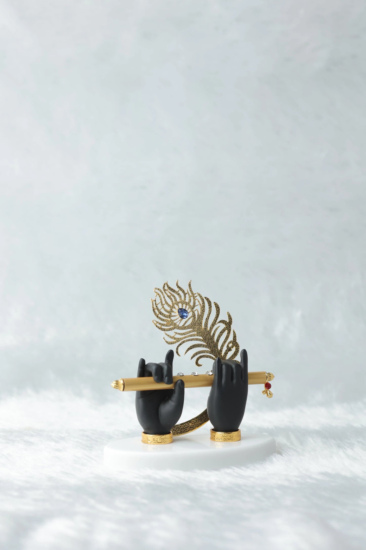 "Krishna Hand with Peacock Feather and Flute - Gold Resin Decorative Figurine, 4.5 x 2.5 Inches" Attractive Sister
