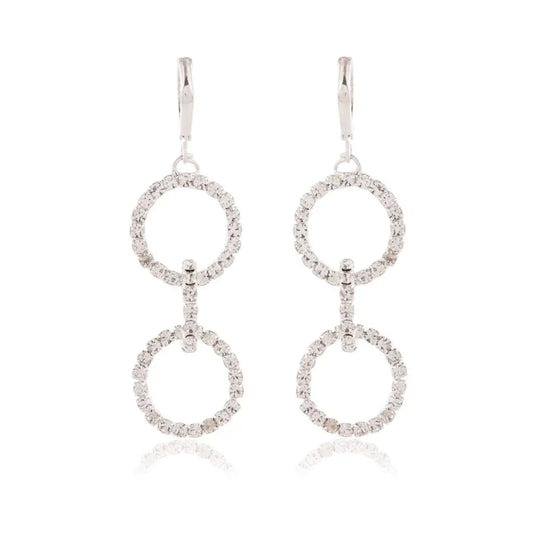 Women’s Silver Circle Long Three Rhinestone Unique Western Earrings for Women Party Wear Attractive Sister