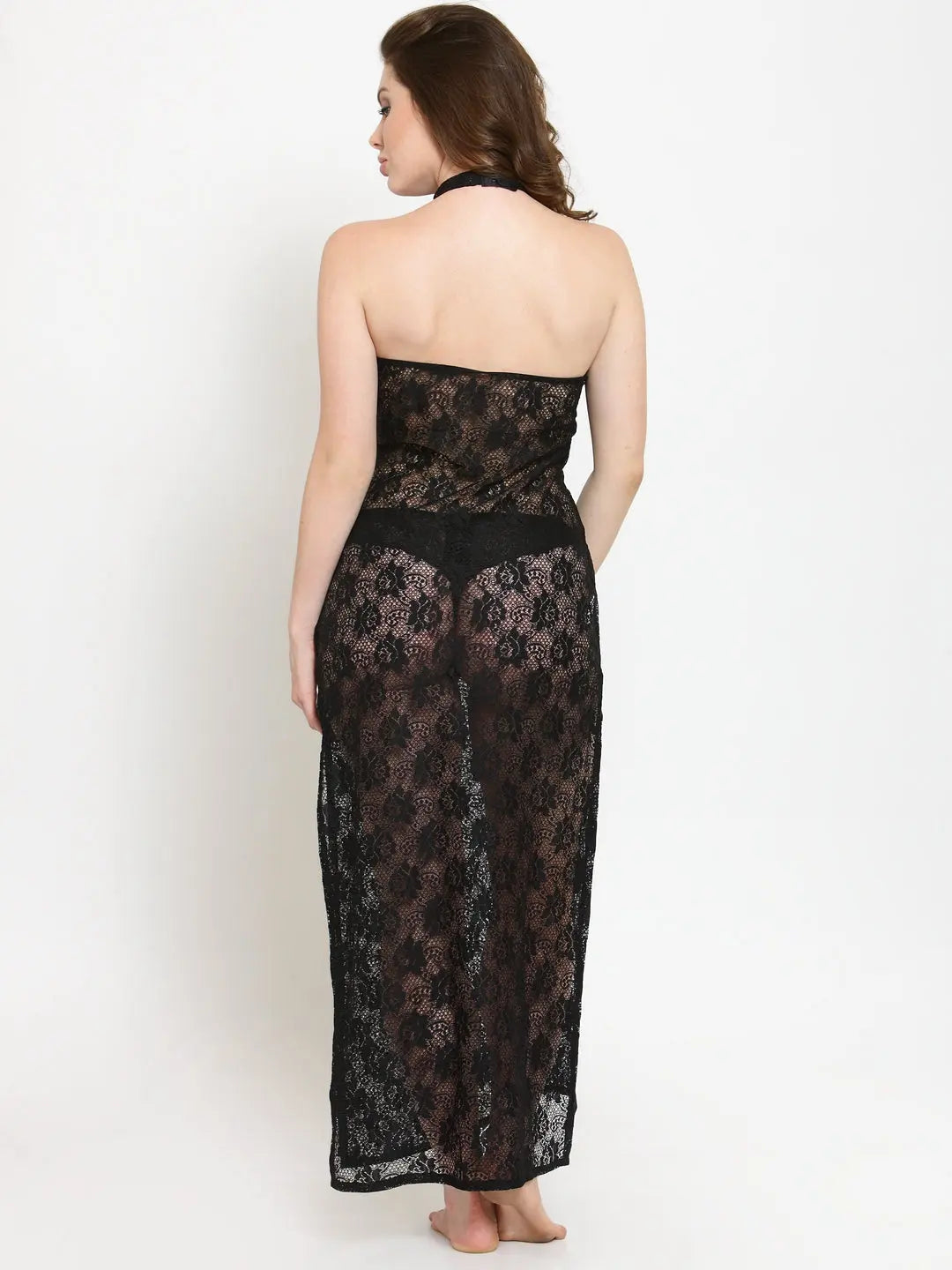 Women Deep Neck Rose Lace Bridal Nightgown Nightwear with G-String Attractive Sister