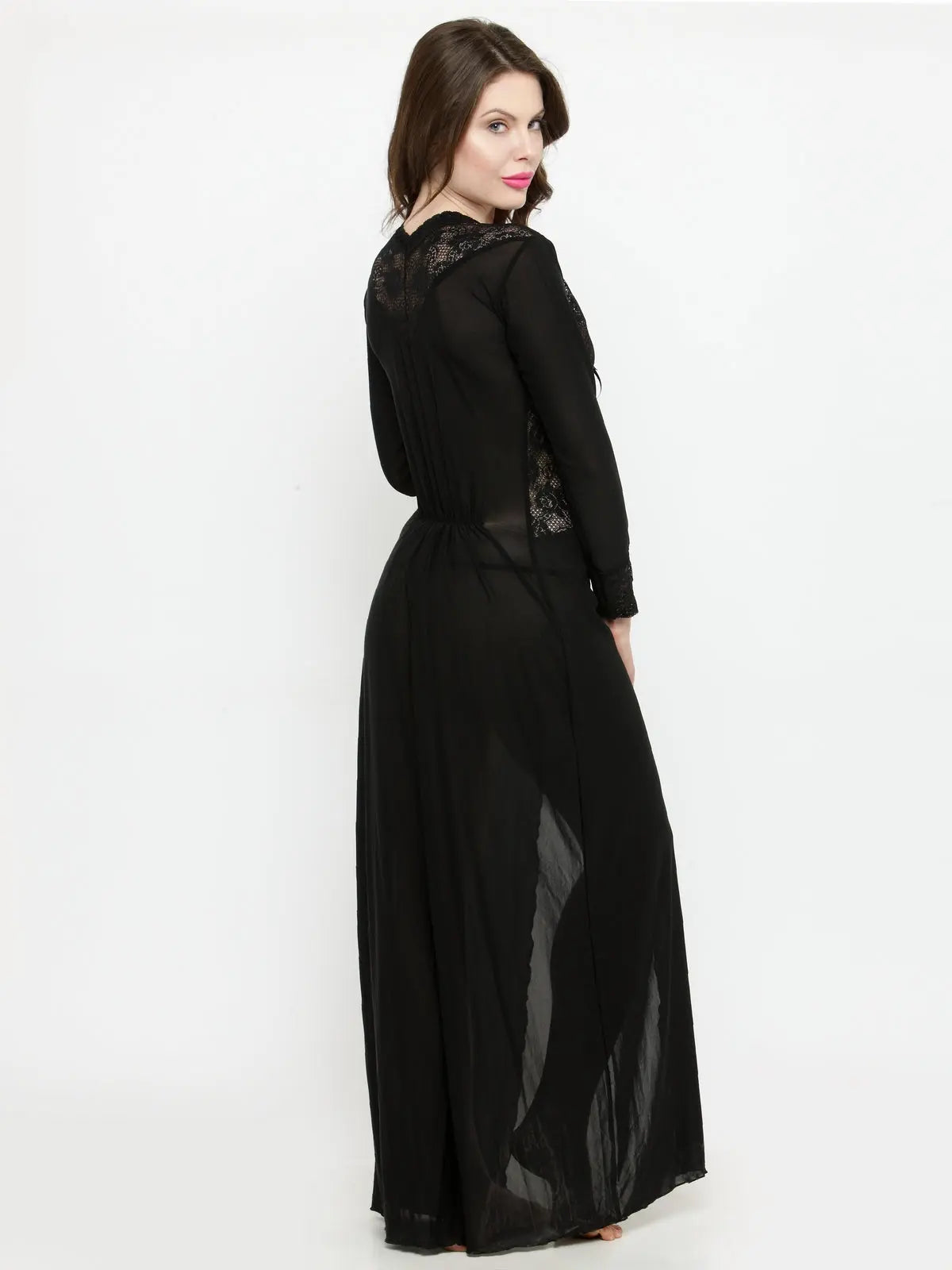 Relaxed Fit Nylon Elastane Anke Length Nighty - Black Attractive Sister