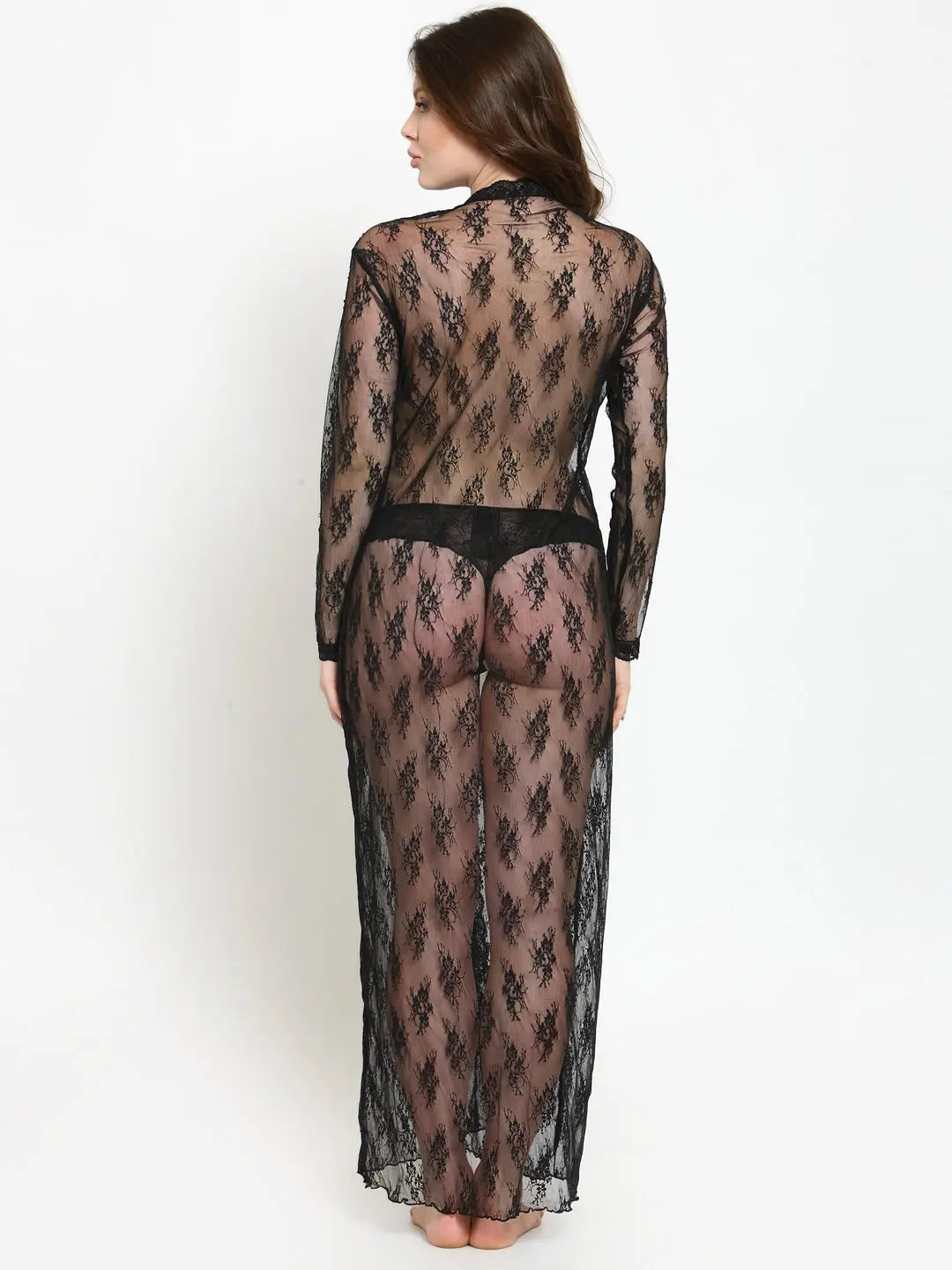 Women Open Front Long Sleeves Floral Sheer Full Length Bridal Night Robe Attractive Sister