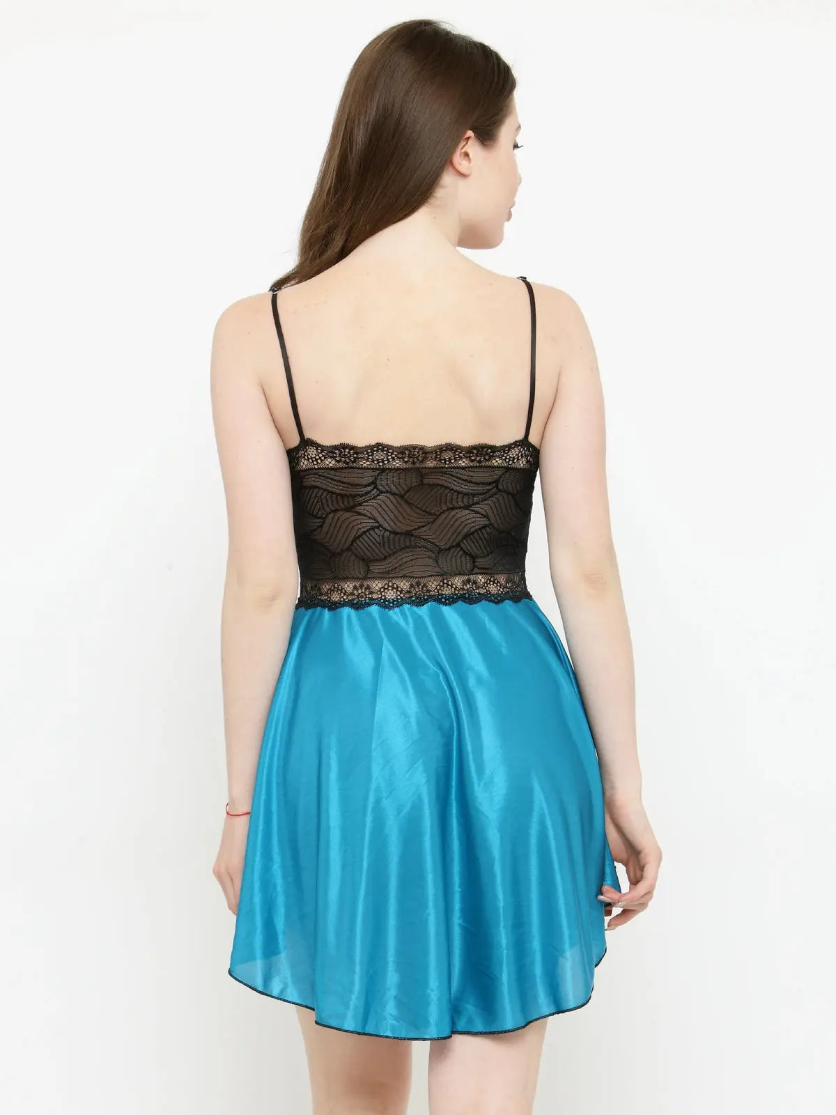 Relaxed Fit Satin Babydoll with Thong - Blue Attractive Sister