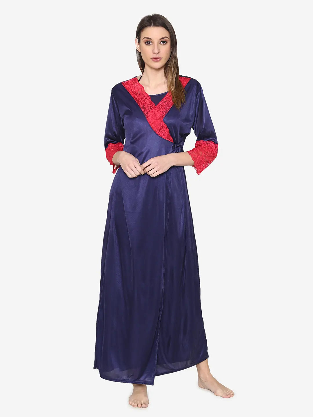 8-Piece Maroon Satin Nightwear Set for Women Attractive Sister