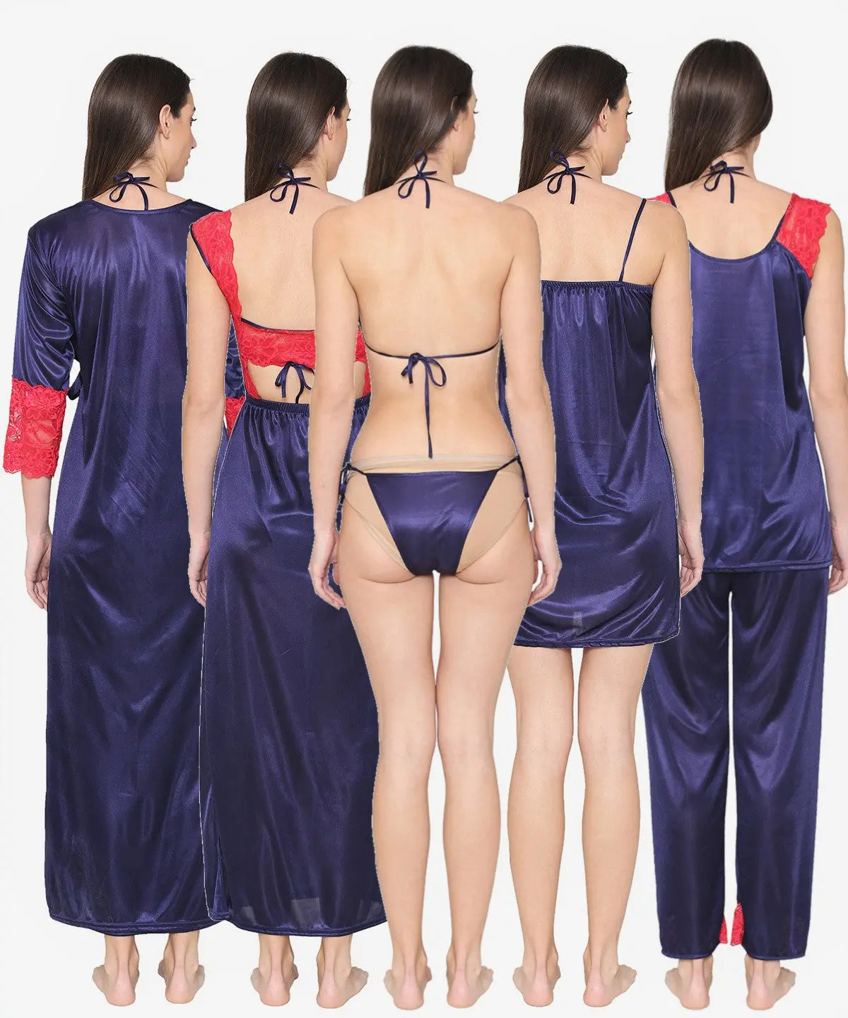 8-Piece Maroon Satin Nightwear Set for Women Attractive Sister
