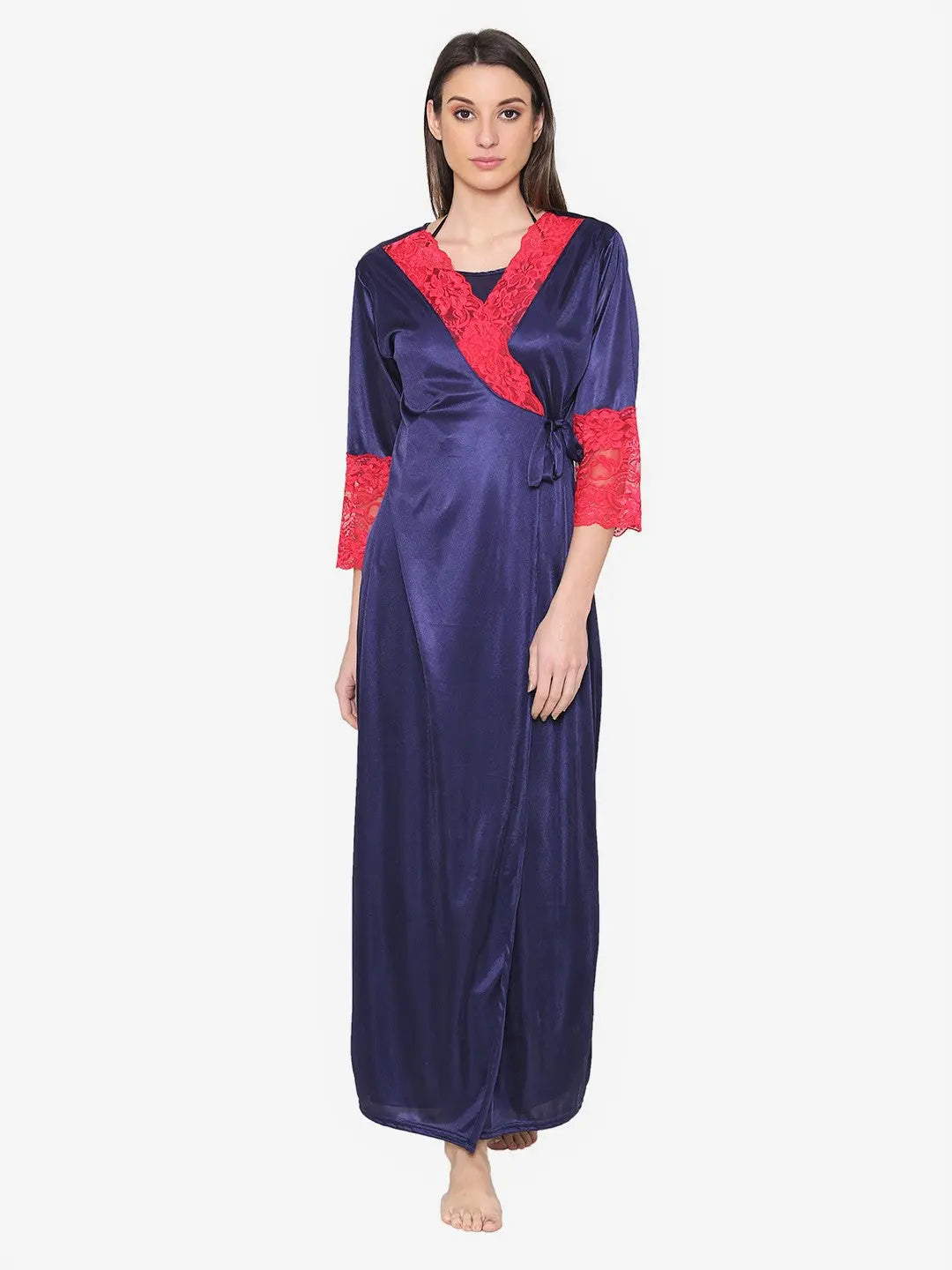 8-Piece Maroon Satin Nightwear Set for Women Attractive Sister