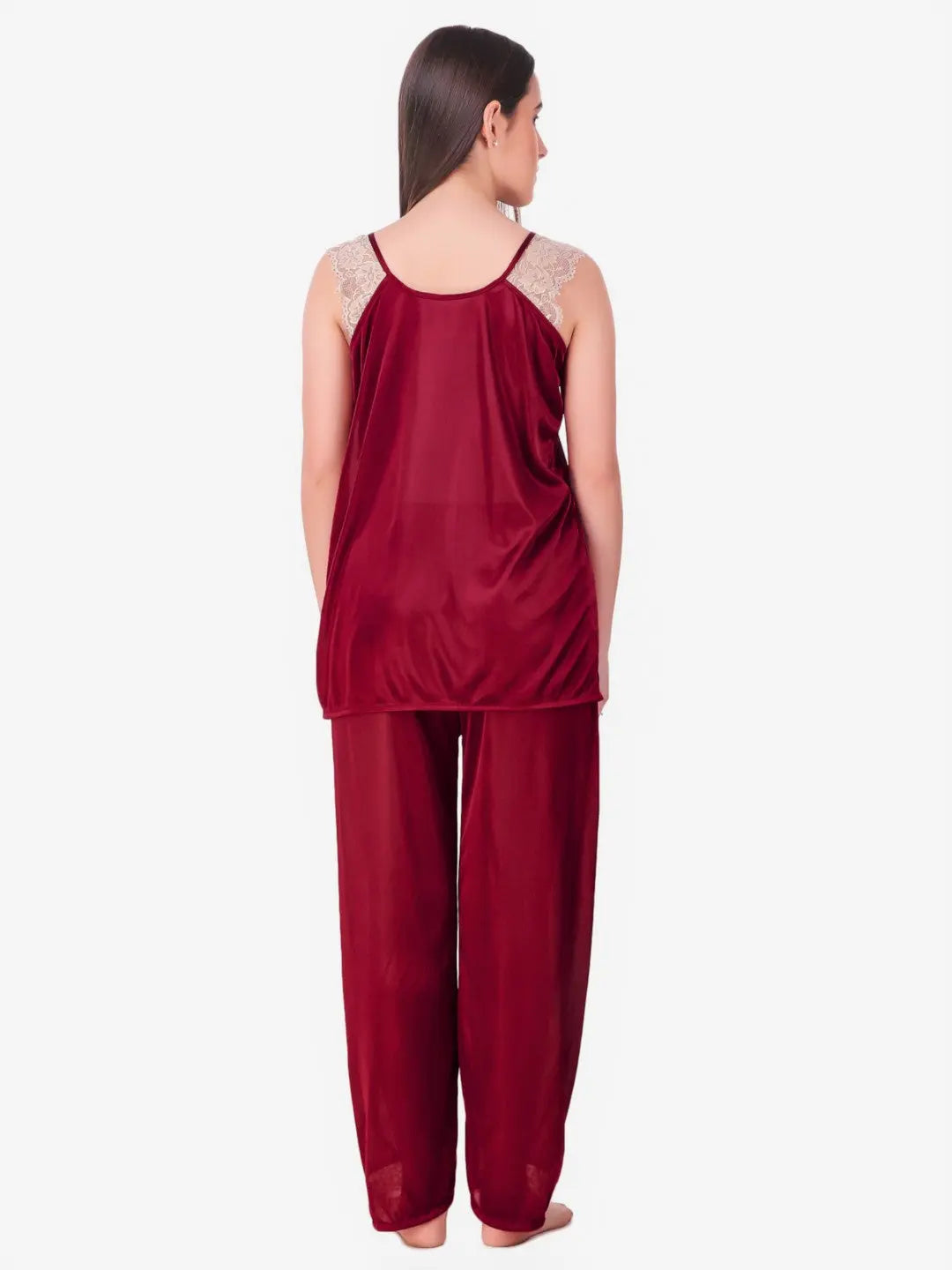 8-Piece Maroon Satin Nightwear Set for Women Attractive Sister