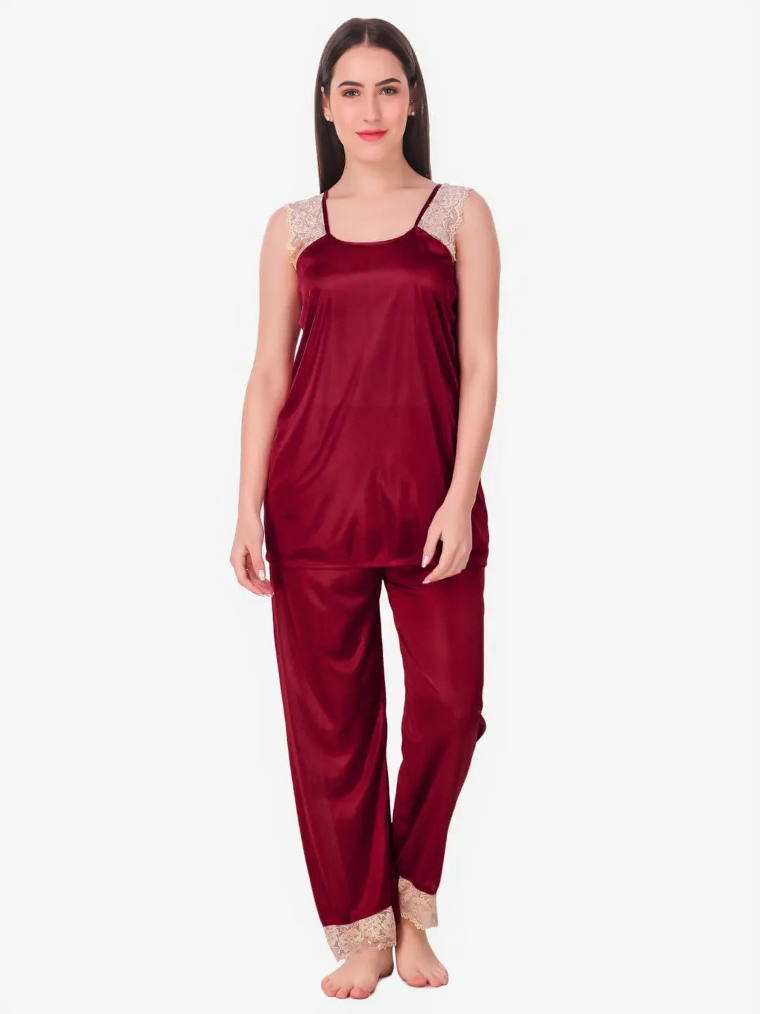 8-Piece Maroon Satin Nightwear Set for Women Attractive Sister