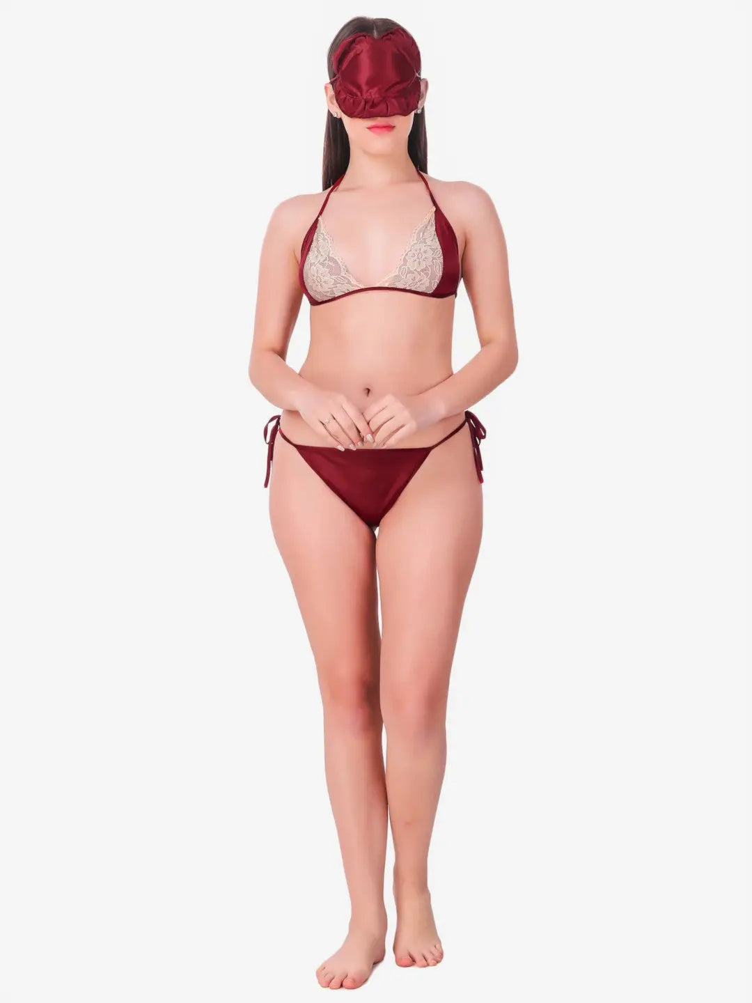 8-Piece Maroon Satin Nightwear Set for Women Attractive Sister