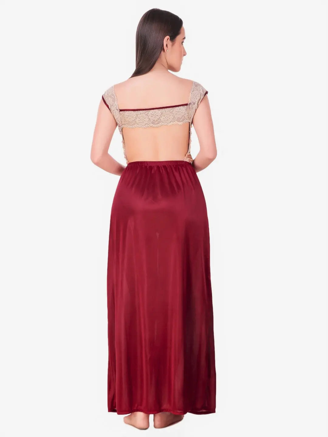 8-Piece Maroon Satin Nightwear Set for Women Attractive Sister