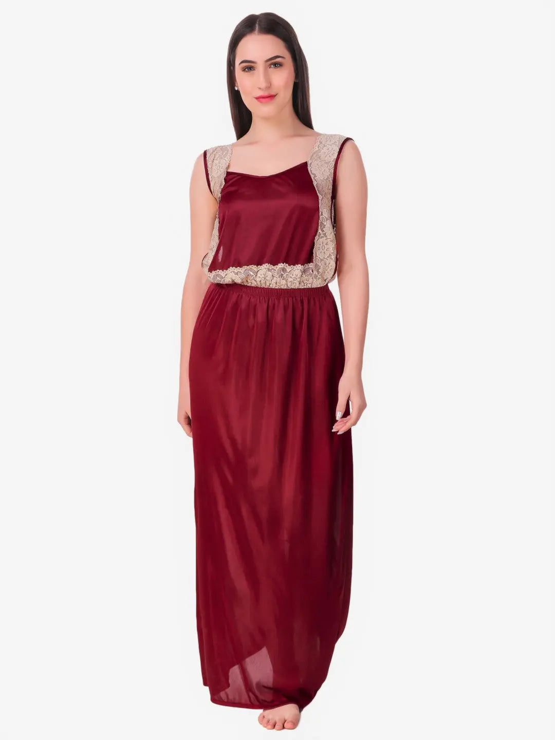 8-Piece Maroon Satin Nightwear Set for Women Attractive Sister