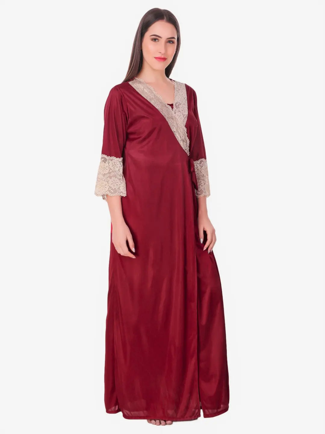 8-Piece Maroon Satin Nightwear Set for Women Attractive Sister