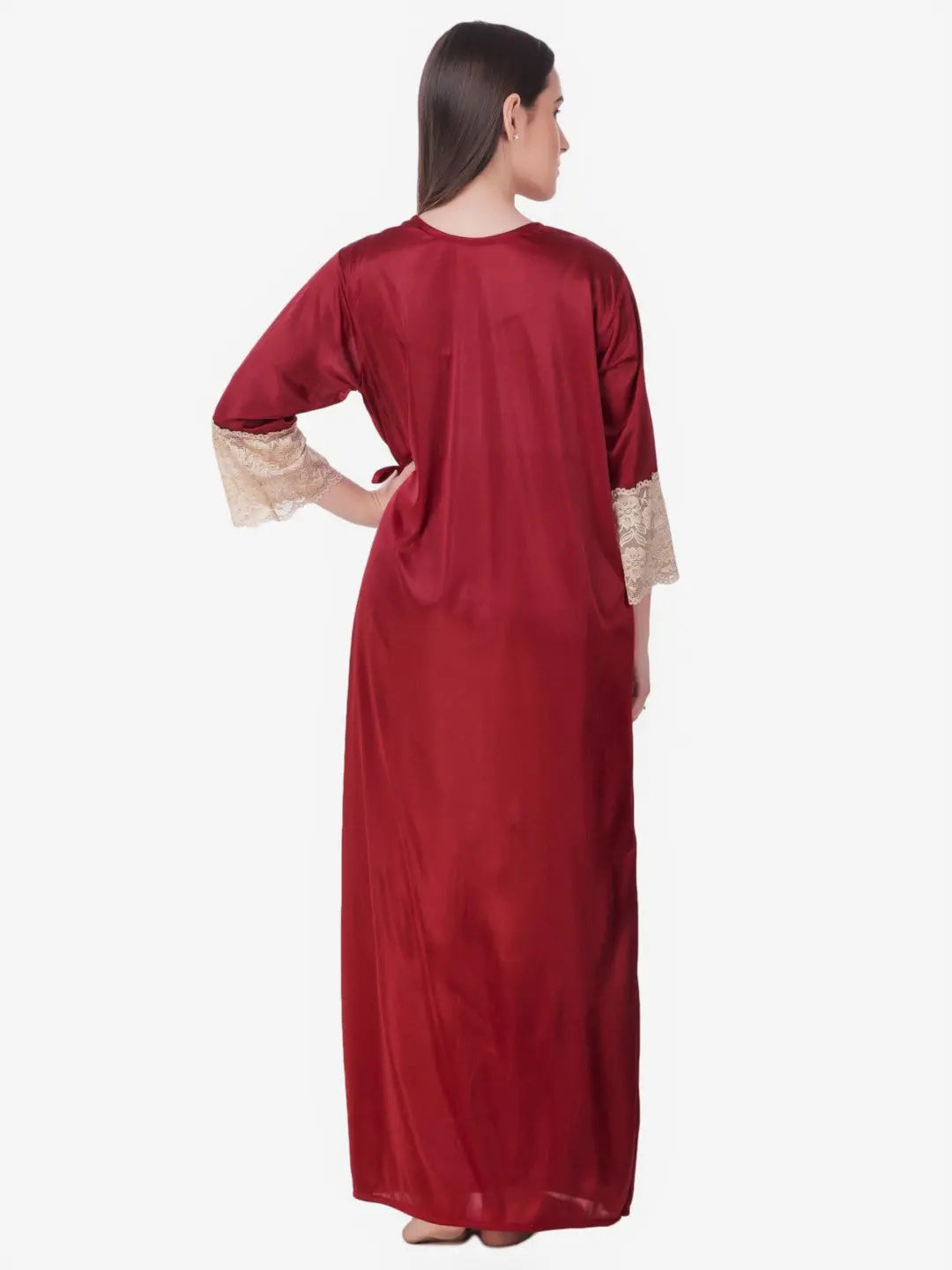 8-Piece Maroon Satin Nightwear Set for Women Attractive Sister