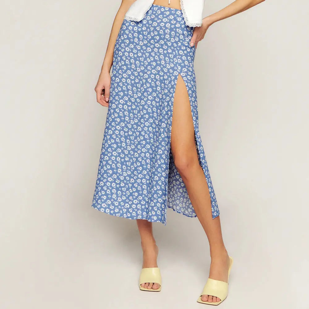 European And American Leopard Print Long Skirt High Waist Slit Hip Skirt CJ