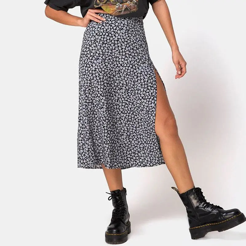 European And American Leopard Print Long Skirt High Waist Slit Hip Skirt CJ