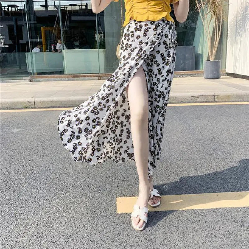 Sun-proof Skirt Chiffon Half-length High Waist A- Line With Lining CJ
