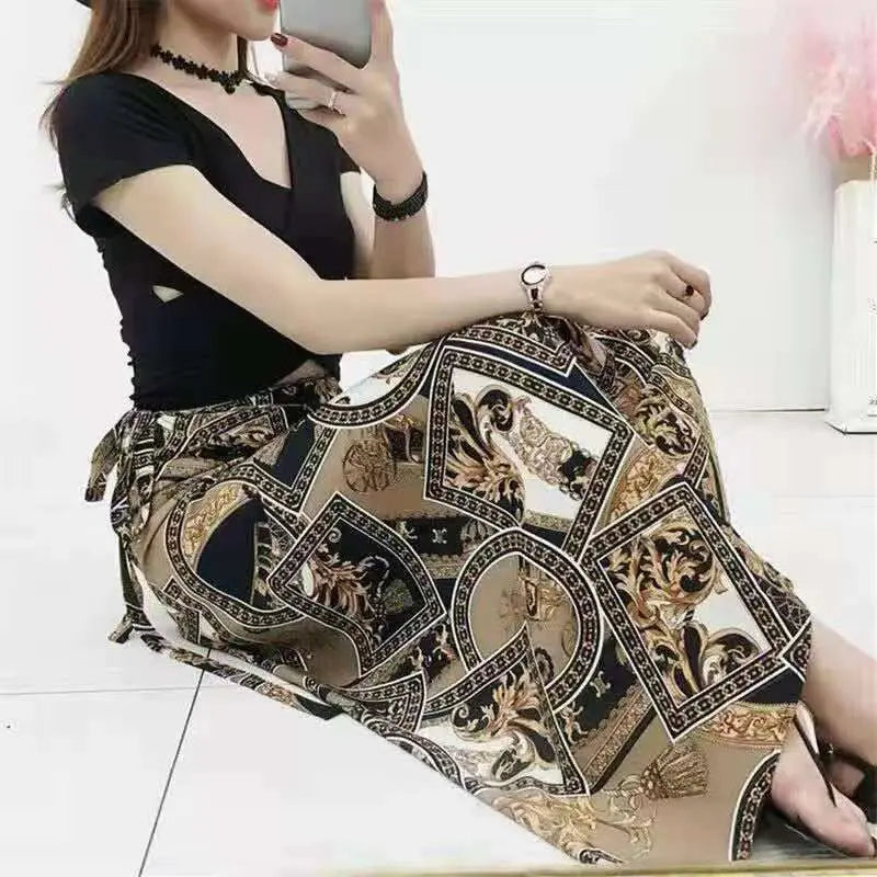 Sun-proof Skirt Chiffon Half-length High Waist A- Line With Lining CJ