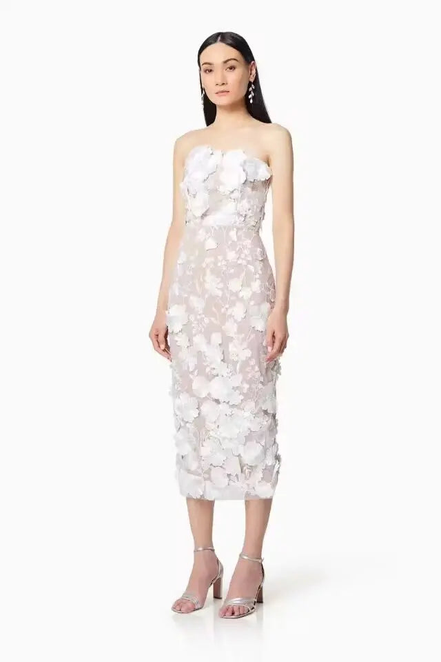 European And American Sexy Sleeveless Color Three-dimensional Flower Embroidered Slim Hip Tube Top Dress CJ