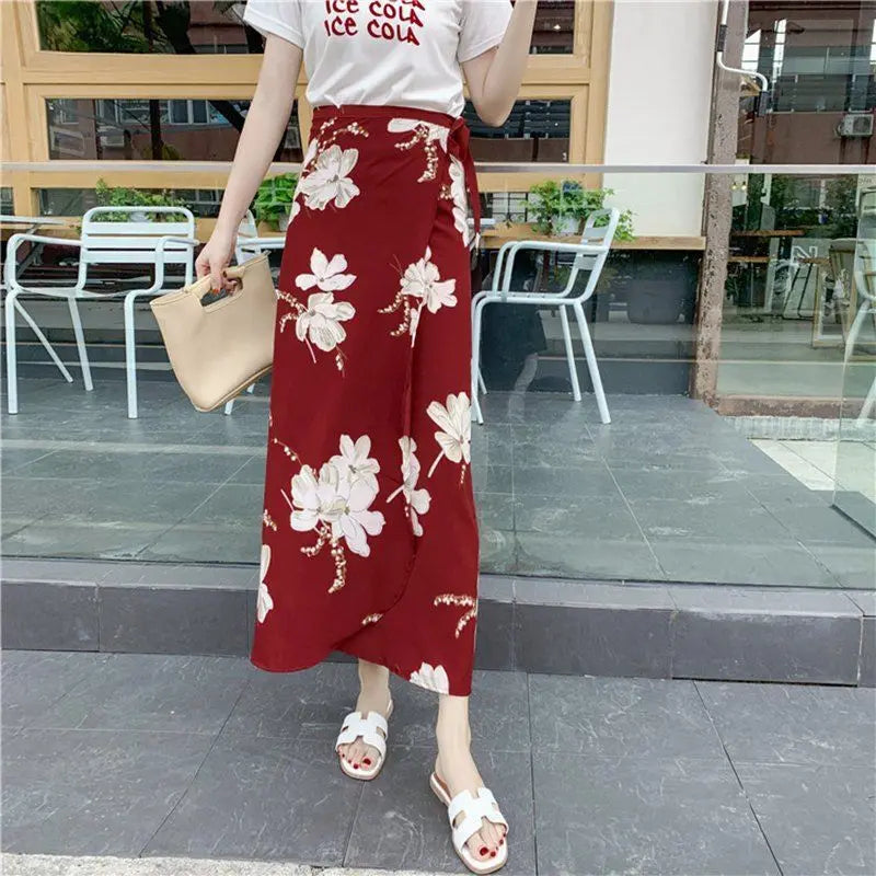 Sun-proof Skirt Chiffon Half-length High Waist A- Line With Lining CJ