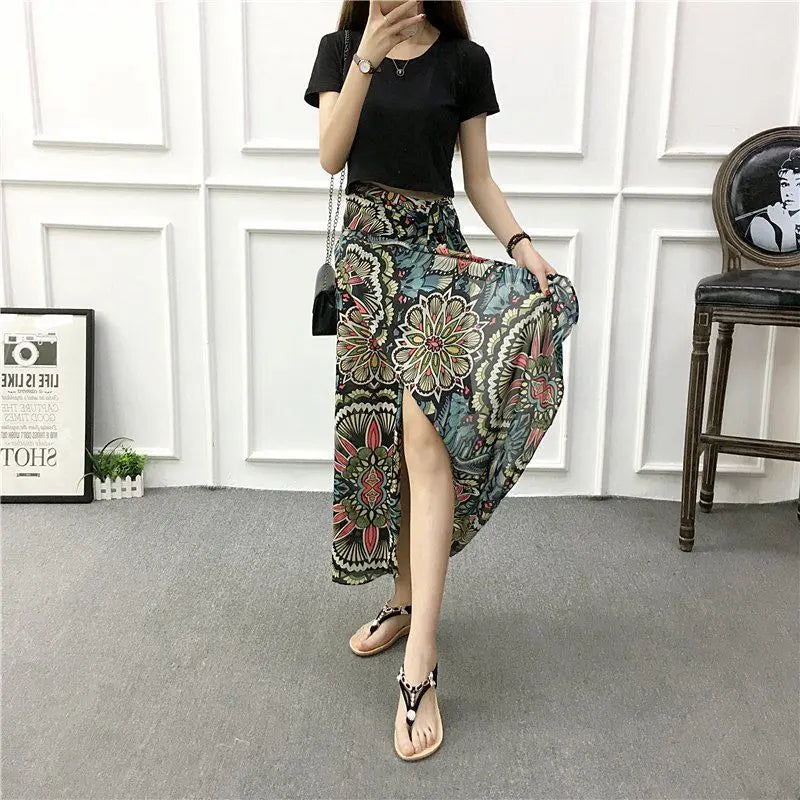 Sun-proof Skirt Chiffon Half-length High Waist A- Line With Lining CJ