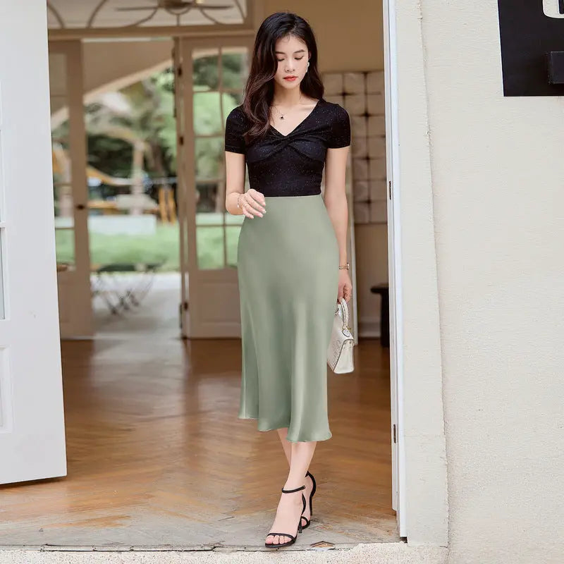 Satin Skirt Women's Glossy Slimming Silk eprolo