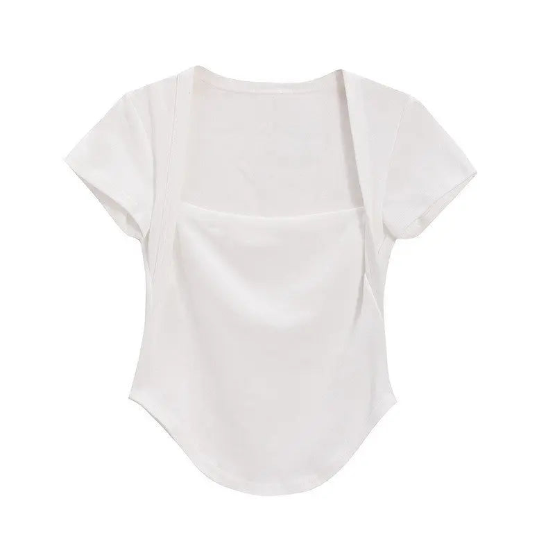 Square Collar Short Sleeve Women's Top Bottoming Shirt CJ