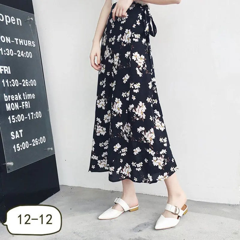 Sun-proof Skirt Chiffon Half-length High Waist A- Line With Lining CJ