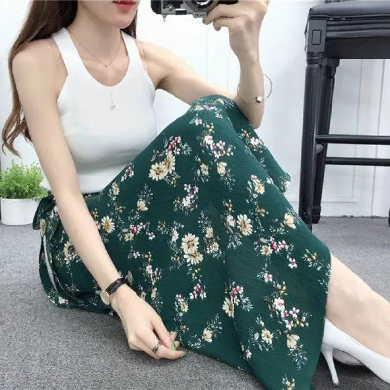 Sun-proof Skirt Chiffon Half-length High Waist A- Line With Lining CJ