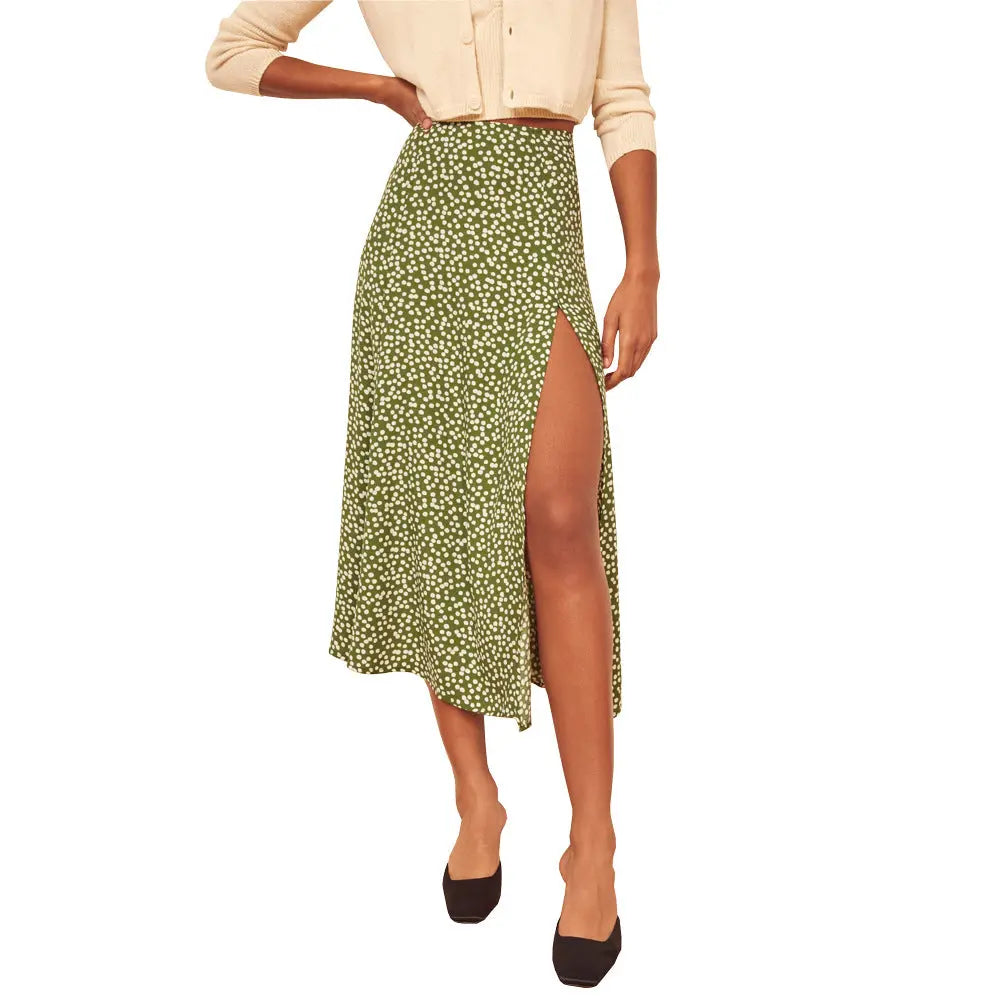 European And American Leopard Print Long Skirt High Waist Slit Hip Skirt CJ