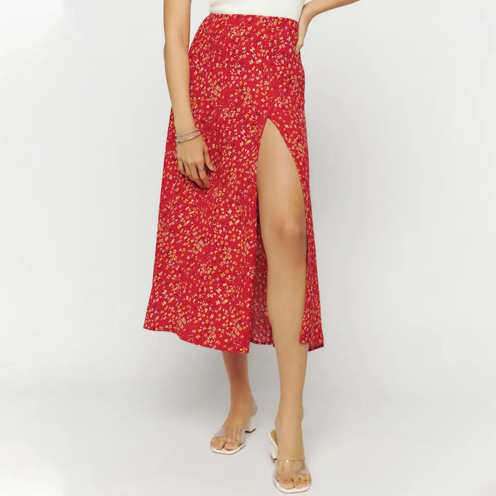 European And American Leopard Print Long Skirt High Waist Slit Hip Skirt CJ