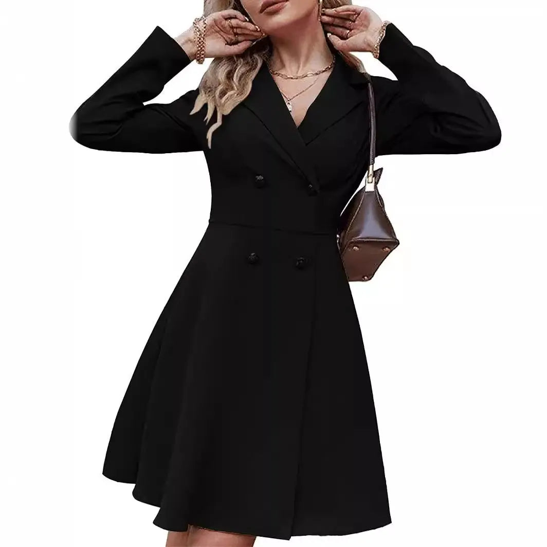 Solid Color Double Breasted Long Sleeve Trench Coat Fashion Slim Coat CJ