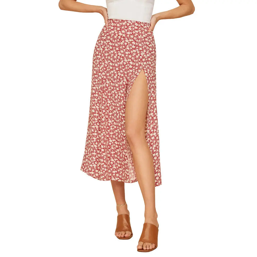 European And American Leopard Print Long Skirt High Waist Slit Hip Skirt CJ