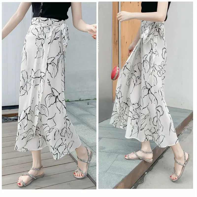 Sun-proof Skirt Chiffon Half-length High Waist A- Line With Lining CJ